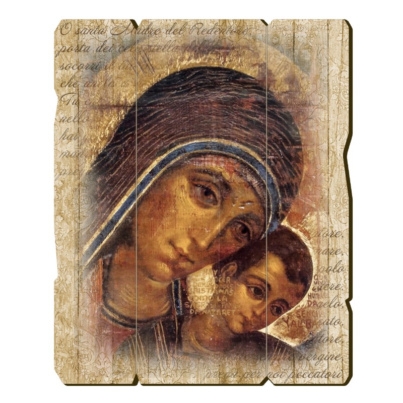 Quadro in legno sagomato stile vintage della Madonna con bambino del Kiko