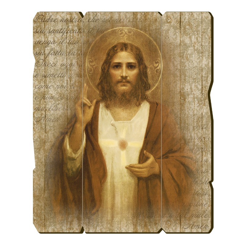 Quadro in legno sagomato stile vintage del Sacro Cuore di Gesù
