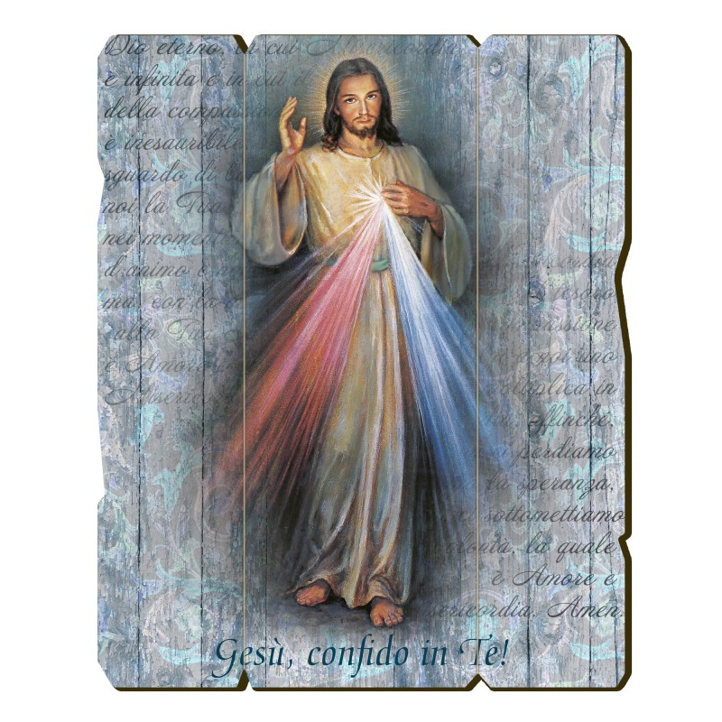 Quadro in legno sagomato stile vintage di Gesù Misericordioso Quadro in legno sagomato stile vintage di Gesù Misericordioso