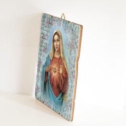 Quadro in legno sagomato stile vintage del Cuore Immacolato di Maria