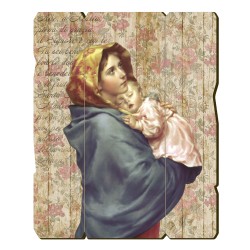 Quadro in legno sagomato stile vintage della Madonna con bambino del Ferruzzi
