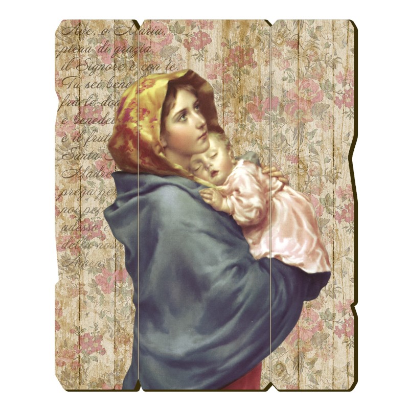 Quadro in legno sagomato stile vintage della Madonna con bambino del Ferruzzi Quadro in legno sagomato stile vintage della Madonna con bambino del Ferruzzi
