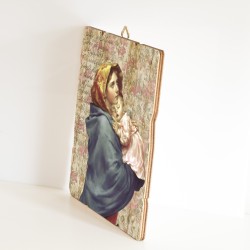Quadro in legno sagomato stile vintage della Madonna con bambino del Ferruzzi