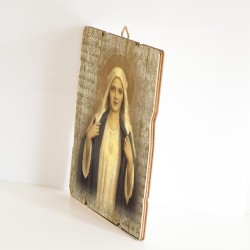 Quadro in legno sagomato stile vintage del Cuore Immacolato di Maria