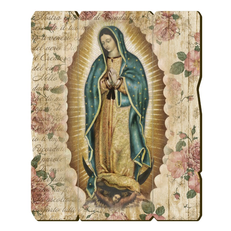Quadro in legno sagomato stile vintage della Madonna di Guadalupe Quadro in legno sagomato stile vintage della Madonna di Guadalupe