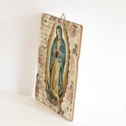 Quadro in legno sagomato stile vintage della Madonna di Guadalupe