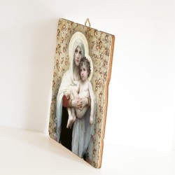 Quadro in legno sagomato stile vintage della Madonna con bambino