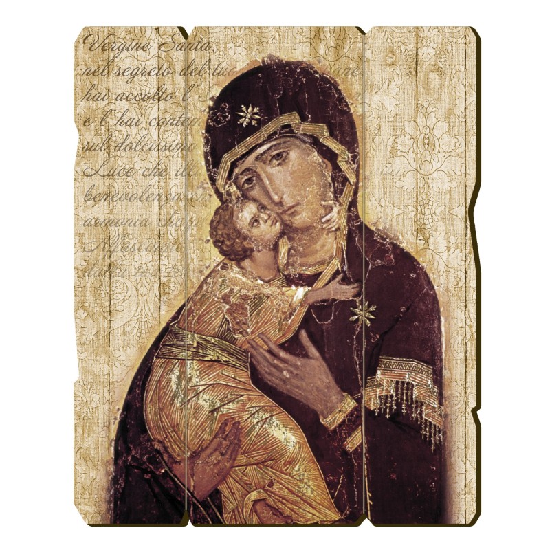 Quadro in legno sagomato stile vintage della Madonna della Tenerezza Quadro in legno sagomato stile vintage della Madonna della Tenerezza