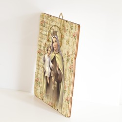 Quadro in legno sagomato stile vintage della Madonna del Carmelo