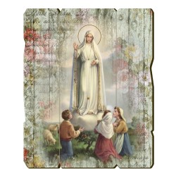Quadro in legno sagomato stile vintage della Madonna di Fatima