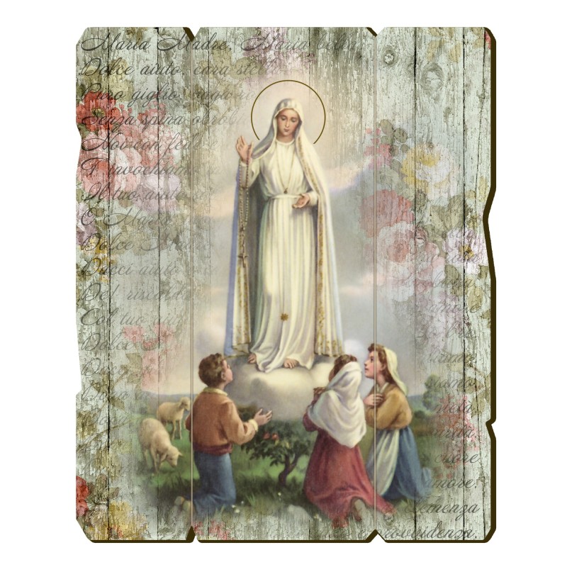 Quadro in legno sagomato stile vintage della Madonna di Fatima Quadro in legno sagomato stile vintage della Madonna di Fatima