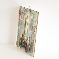 Quadro in legno sagomato stile vintage della Madonna di Fatima