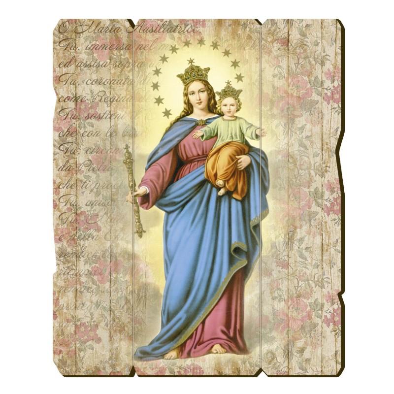 Quadro in legno sagomato stile vintage di Maria Ausiliatrice Quadro in legno sagomato stile vintage di Maria Ausiliatrice
