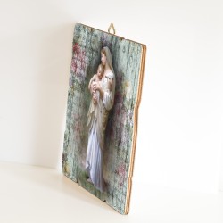 Quadro in legno sagomato stile vintage della Madonna di Medjugorje