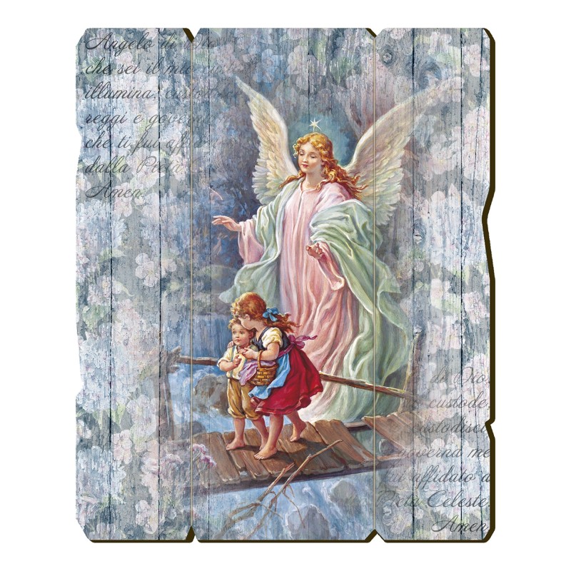Quadro in legno sagomato stile vintage dell'Angelo sul ponte Quadro in legno sagomato stile vintage dell'Angelo sul ponte