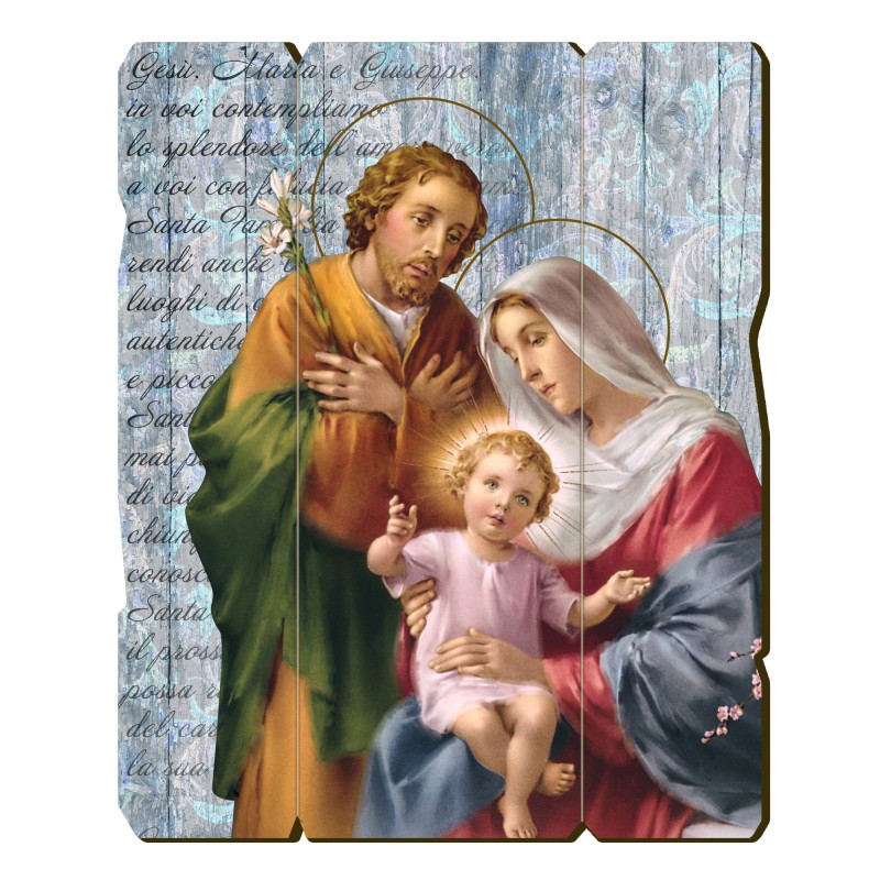 Quadro in legno sagomato stile vintage della Sacra Famiglia Quadro in legno sagomato stile vintage della Sacra Famiglia
