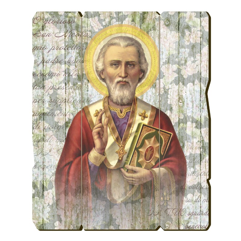 Quadro in legno sagomato stile vintage di San Nicola Quadro in legno sagomato stile vintage di San Nicola