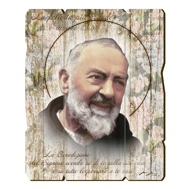 Quadro in legno sagomato stile vintage di Padre Pio