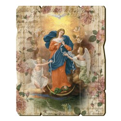 Quadro in legno sagomato stile vintage di Maria che scioglie i nodi