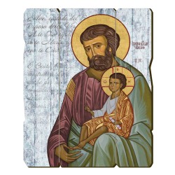 Quadro in legno sagomato stile vintage di San Giuseppe protettore della Sacra Famiglia