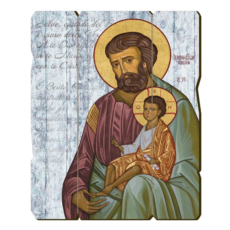 Quadro in legno sagomato stile vintage di San Giuseppe protettore della Sacra Famiglia