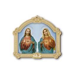 Quadretto del Sacro Cuore di Gesù e del Cuore Immacolato di Maria in cornice barocca