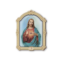 Quadretto del Sacro Cuore di Gesù in cornice barocca