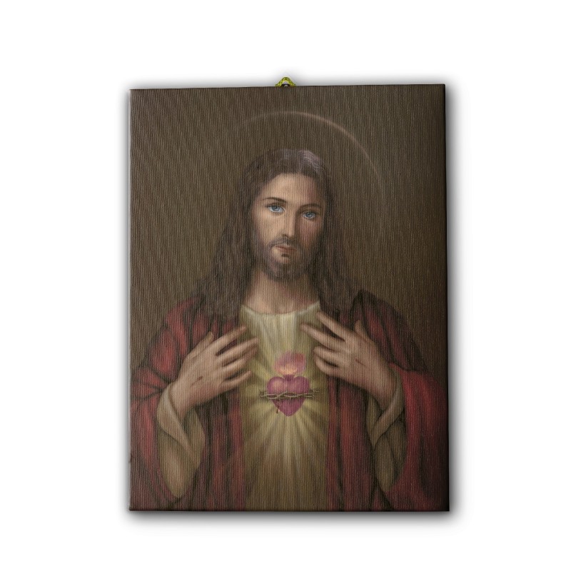 Tela pittorica intelaiata del Sacro Cuore di Gesù Tela pittorica intelaiata del Sacro Cuore di Gesù