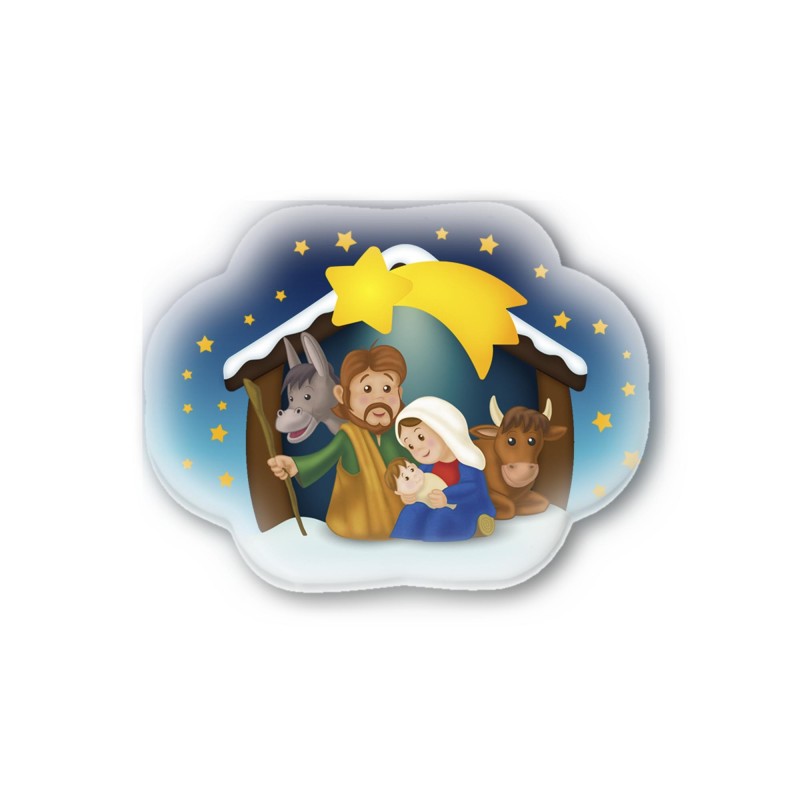 Soprammobile magnetico sagomato in resina porcellanata con presepe per bambini Soprammobile magnetico sagomato in resina porcellanata con presepe per bambini