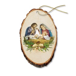Tronchetto in pioppo Natività con ghirlanda