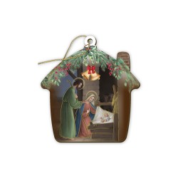 Decorazione natalizia a forma di capanna con Natività