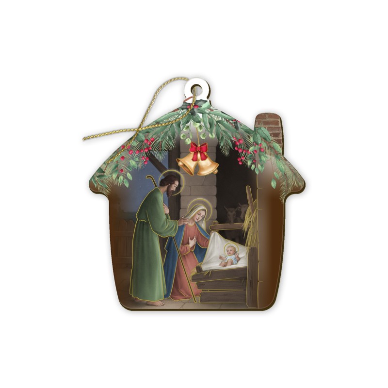 Decorazione natalizia a forma di capanna con Natività Decorazione natalizia a forma di capanna con Natività