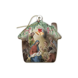 Decorazione natalizia a forma di capanna con Natività e pastori