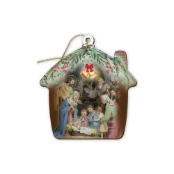 Decorazione natalizia a forma di capanna con presepe