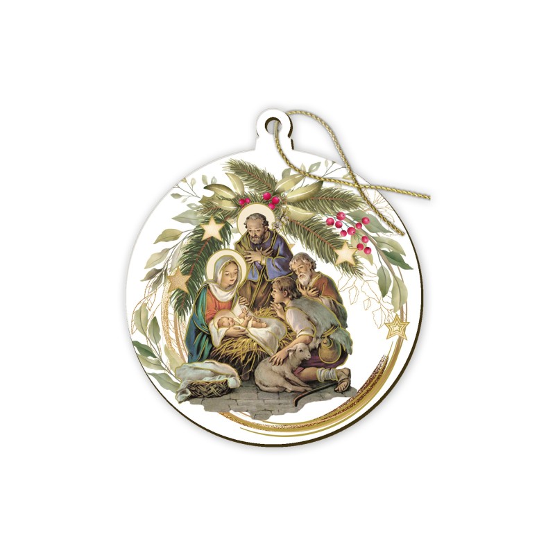Decorazione natalizia a forma di pallina con Natività e pastori Decorazione natalizia a forma di pallina con Natività e pastori