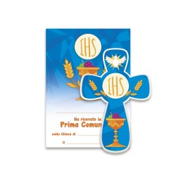 Croce in resina porcellanata di Prima Comunione con diploma