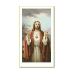 Santino con cornice bianca e bordino dorato del Sacro Cuore di Gesù