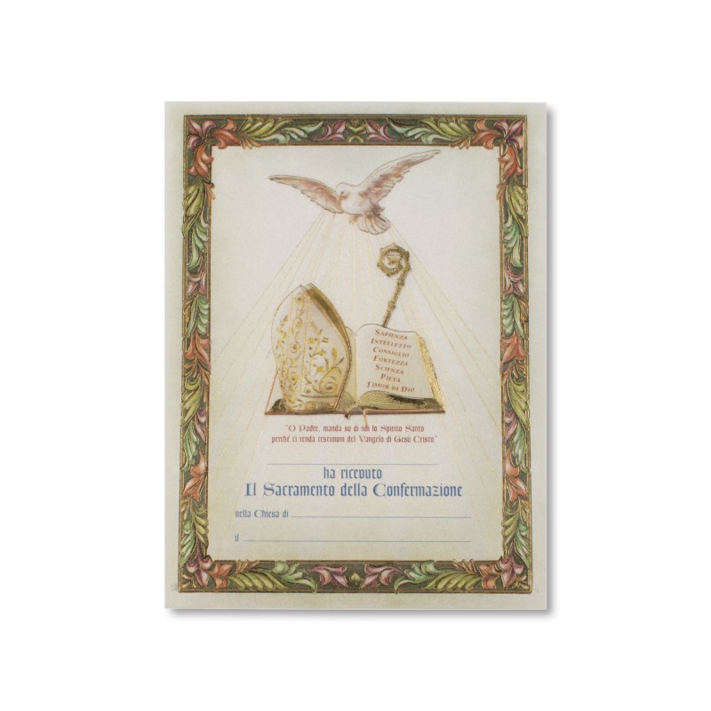 Diploma in carta pergamena per il ricevimento della Cresima Diploma in carta pergamena per il ricevimento della Cresima