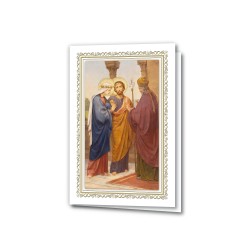 Biglietto con cornice in oro a caldo che ritrae il matrimonio della Vergine Maria e San Giuseppe