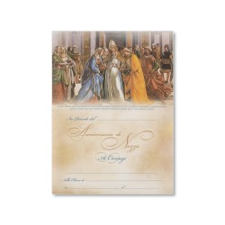 Diploma in carta pergamena in ricordo dell'Anniversario di nozze con lo Sposalizio della Vergine del Ghirlandaio
