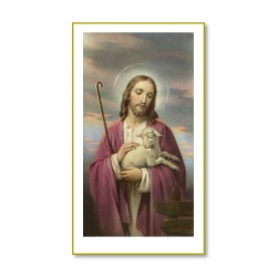 Santino con cornice bianca e bordino dorato del Gesù Buon Pastore