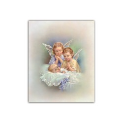 Mini poster con oro a caldo con l'immagine degli angioletti che vegliano il bambino nella culla