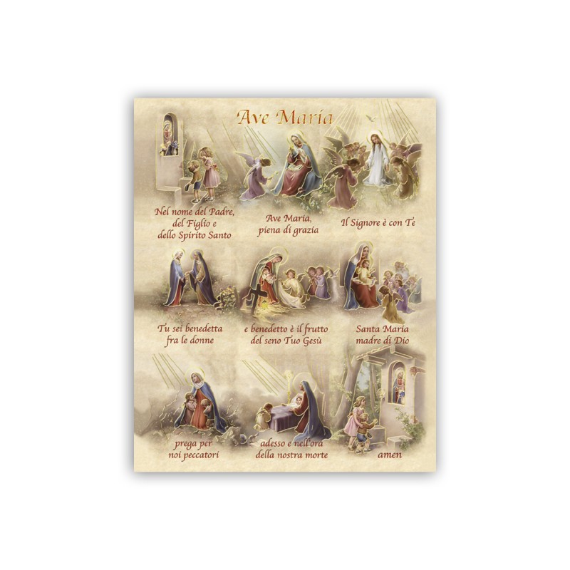 Mini poster con oro a caldo con l'immagine e la preghiera dell'Ave Maria Mini poster con oro a caldo con l'immagine e la preghiera dell'Ave Maria