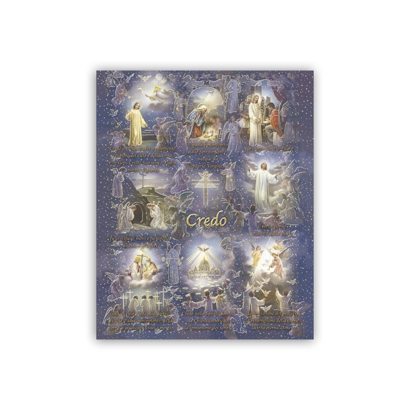 Mini poster con oro a caldo con l'immagine e la preghiera del Credo Mini poster con oro a caldo con l'immagine e la preghiera del Credo