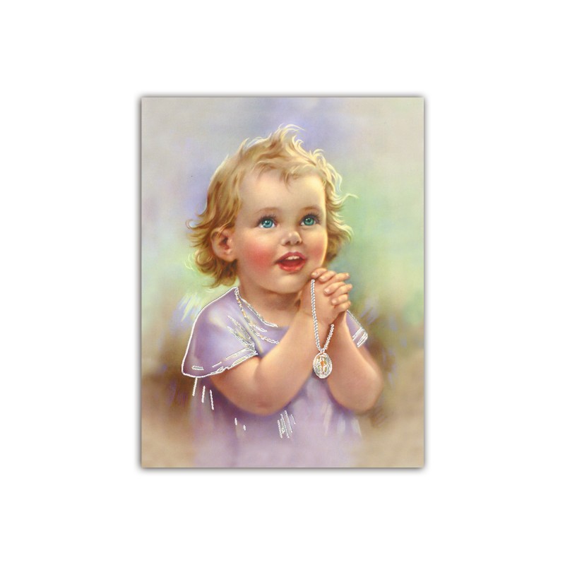 Mini poster con oro a caldo con l'immagine di una bimba con medaglia Mini poster con oro a caldo con l'immagine di una bimba con medaglia