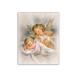 Mini poster con oro a caldo con l'immagine dell'angelo con lanterna e bimbo