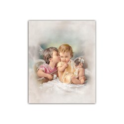 Mini poster con oro a caldo con l'immagine dell'angelo che bacia il bimbo