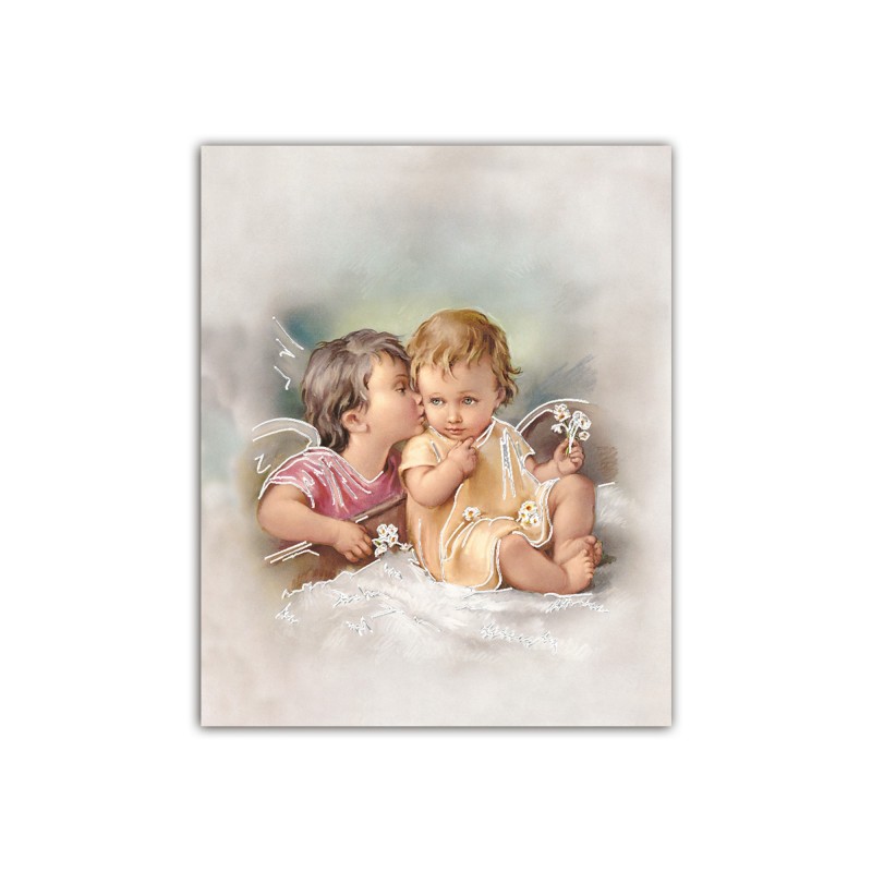 Mini poster con oro a caldo con l'immagine dell'angelo che bacia il bimbo Mini poster con oro a caldo con l'immagine dell'angelo che bacia il bimbo
