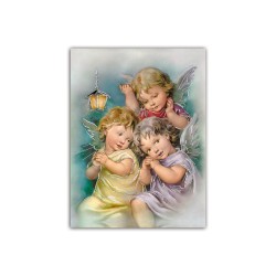 Mini poster con oro a caldo con l'immagine di tre angioletti con lanterna