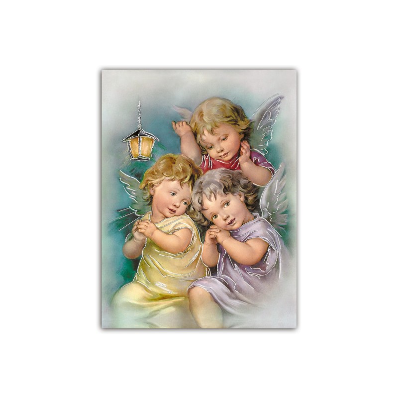 Mini poster con oro a caldo con l'immagine di tre angioletti con lanterna Mini poster con oro a caldo con l'immagine di tre angioletti con lanterna